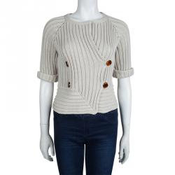 Pre Owned Gucci Beige Chunky Rib Knit Overlap Detail Cardigan S