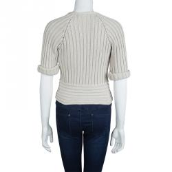 Pre Owned Gucci Beige Chunky Rib Knit Overlap Detail Cardigan S