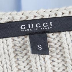 Pre Owned Gucci Beige Chunky Rib Knit Overlap Detail Cardigan S