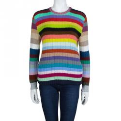 Pre Owned Gucci Multicolor Striped Ribbed Knit Cashmere Sweater M