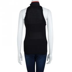 Gucci Black Silk Knit Sleeveless Neck Tie Detail Top XS