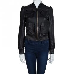 Gucci Black Leather Bomber Jacket S