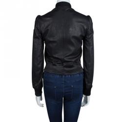Gucci Black Leather Bomber Jacket S