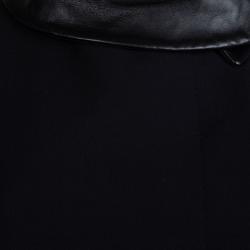 Pre Owned Gucci Black Leather Collar Detail Wool Jacket M