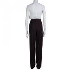 Gucci Burgundy High Waist Pleat Detail Wide Leg Trousers M
