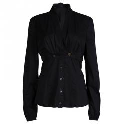 Gucci Black Gathered Waist Long Sleeve Blouse M