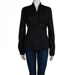 Gucci Black Gathered Waist Long Sleeve Blouse M