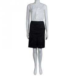 Pre Owned Gucci Black Cotton Stitched Down Pleated Panel Midi Skirt M