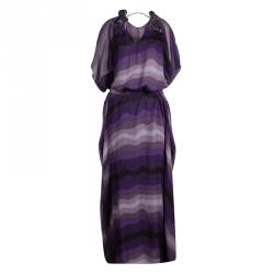 Gucci Purple Striped Silk Embellished Kaftan Maxi Dress M 