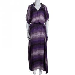 Gucci Purple Striped Silk Embellished Kaftan Maxi Dress M 