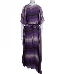 Gucci Purple Striped Silk Embellished Kaftan Maxi Dress M 