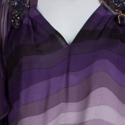 Gucci Purple Striped Silk Embellished Kaftan Maxi Dress M 