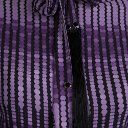Gucci Purple Printed Silk Tassel Neck Tie Detail Belted Dress M