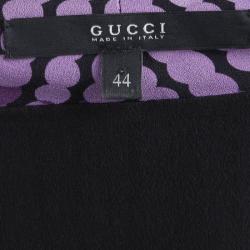 Gucci Purple Printed Silk Tassel Neck Tie Detail Belted Dress M