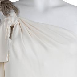 Gucci Cream Silk Chain Detail One Shoulder Top M