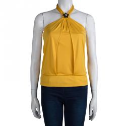 Pre Owned توب غوتشي تريكو أصفر برقبة حمالات S