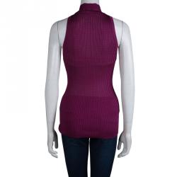 Gucci Purple Rib Knit Neck Tie Detail Sleeveless Top L