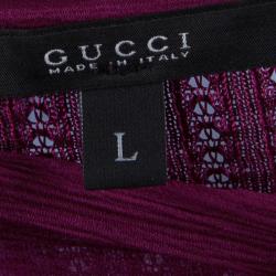 Gucci Purple Rib Knit Neck Tie Detail Sleeveless Top L