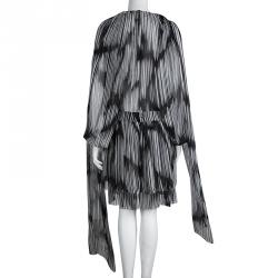 Pre Owned Gucci Monochrome Plisse Silk Tie Detail Long Sleeve Dress S