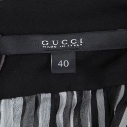Pre Owned Gucci Monochrome Plisse Silk Tie Detail Long Sleeve Dress S