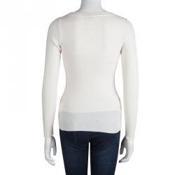 Pre Owned Gucci Cream Wool Buckle Detail Long Sleeve Cardigan M