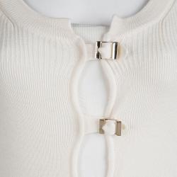 Pre Owned Gucci Cream Wool Buckle Detail Long Sleeve Cardigan M