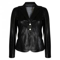 Pre Owned Gucci Black Leather Button Front Jacket S