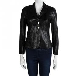 Pre Owned Gucci Black Leather Button Front Jacket S