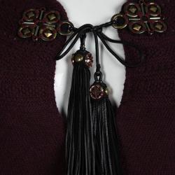 Pre Owned Gucci Burgundy Knit Tassel Detail Short Sleeve Sweater XL