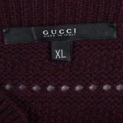 Pre Owned Gucci Burgundy Knit Tassel Detail Short Sleeve Sweater XL