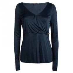 Gucci Navy Blue Horsebit Detail Long Sleeve Top XL