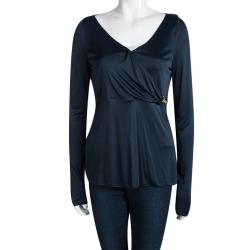Gucci Navy Blue Horsebit Detail Long Sleeve Top XL