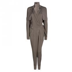 Gucci Brown Silk Belted Long Sleeve Jumpsuit M