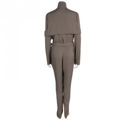 Gucci Brown Silk Belted Long Sleeve Jumpsuit M