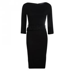 Gucci Black Knit Long Sleeve Belted Dress S