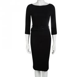 Gucci Black Knit Long Sleeve Belted Dress S