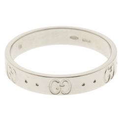 Gucci Icon White Gold Band Ring Size 59
