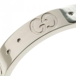 Gucci Icon White Gold Band Ring Size 59