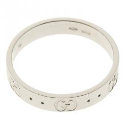 Gucci Icon White Gold Band Ring Size 59