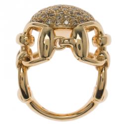 مملوكة مسبقًا Gucci Horsebit Dome Diamond and Yellow Gold Ring Size 50.5