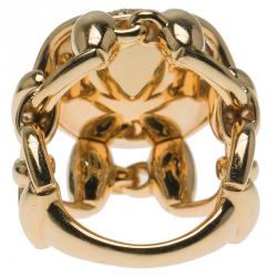 مملوكة مسبقًا Gucci Horsebit Dome Diamond and Yellow Gold Ring Size 50.5