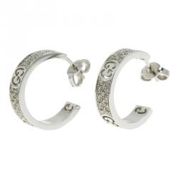 Pre Owned Gucci Icon Stardust Diamond & 18K White Gold Hoop Earrings