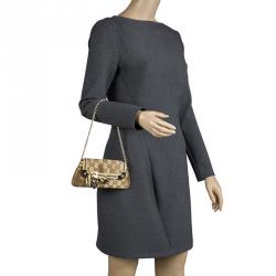 Pre Owned Gucci Gold GG Canvas Chain Pochette Bag