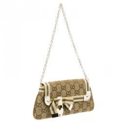 Pre Owned Gucci Gold GG Canvas Chain Pochette Bag