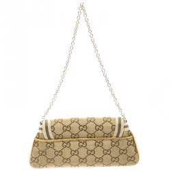 Pre Owned Gucci Gold GG Canvas Chain Pochette Bag