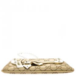 Pre Owned Gucci Gold GG Canvas Chain Pochette Bag