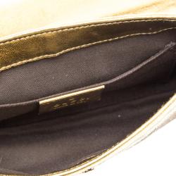 Pre Owned Gucci Gold GG Canvas Chain Pochette Bag
