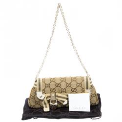 Pre Owned Gucci Gold GG Canvas Chain Pochette Bag