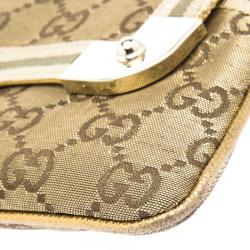 Pre Owned Gucci Gold GG Canvas Chain Pochette Bag