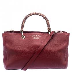 مملوكة مسبقًا حقيبة يد غوتشي شوبر يد علوية بامبو جلد حمراء